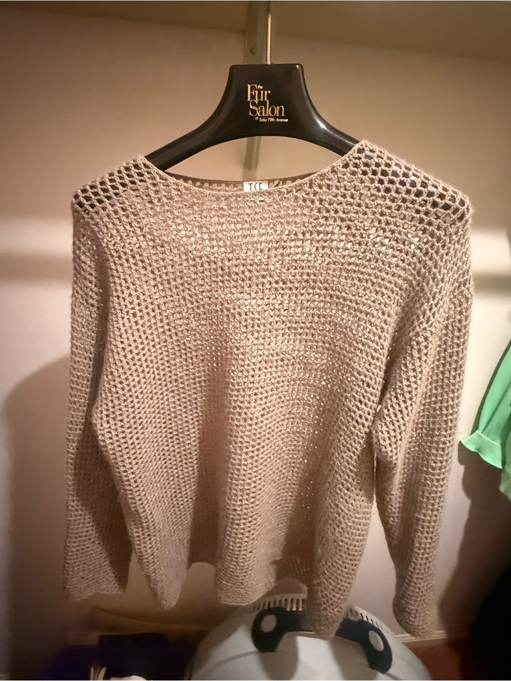 TSE Open-Weave Crewneck Sweater in Taupe